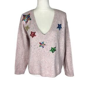 Modcloth Sparkles & Stardust Embellished Sequins V-Neck Sweater Size Medium NEW